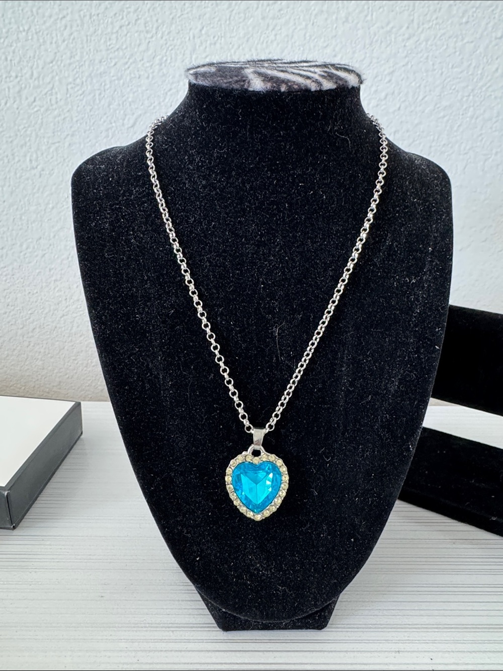 Silver Chain Necklace with Blue Heart Pendant